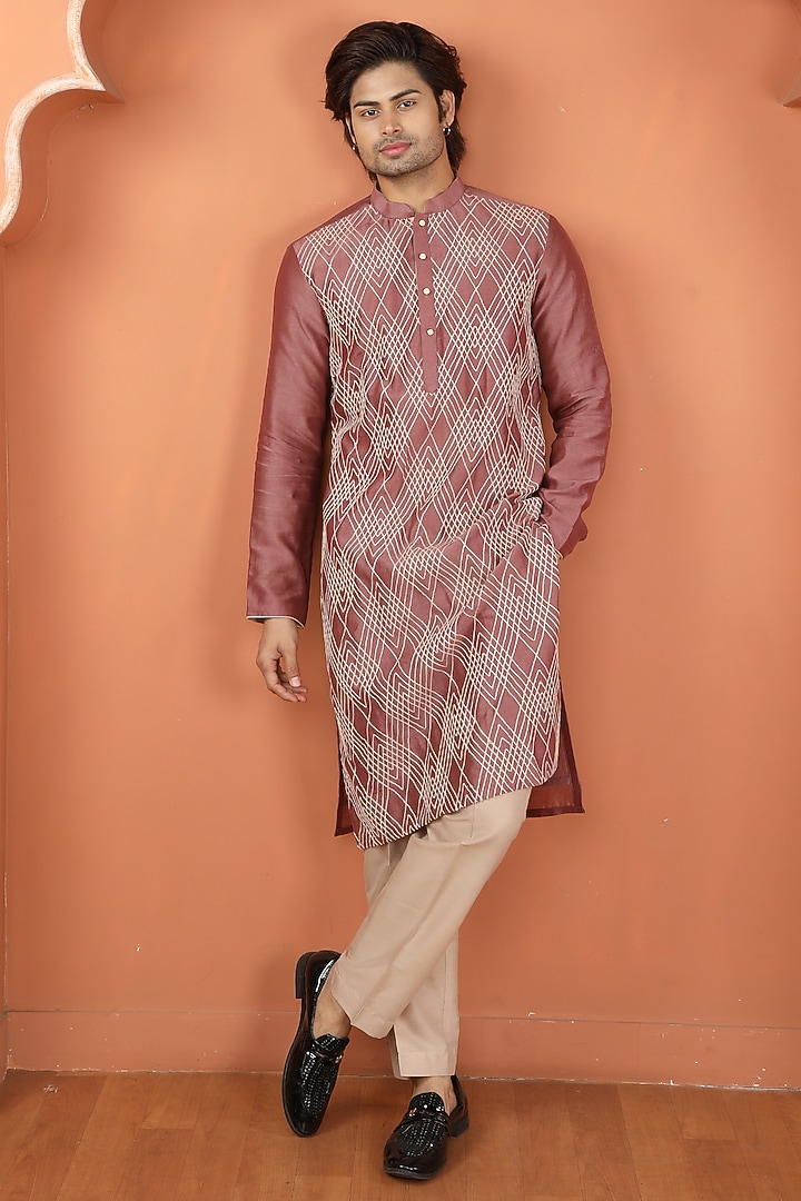 Rust Pink Chanderi Dori Work Kurta Set by PARA at Pernia's Pop Up Shop