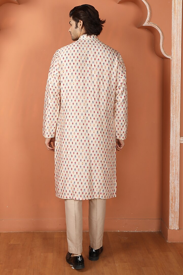 Beige Silk Printed Kurta Set by PARA at Pernia's Pop Up Shop