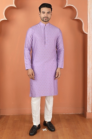 Mauve Silk Printed Kurta Set by PARA