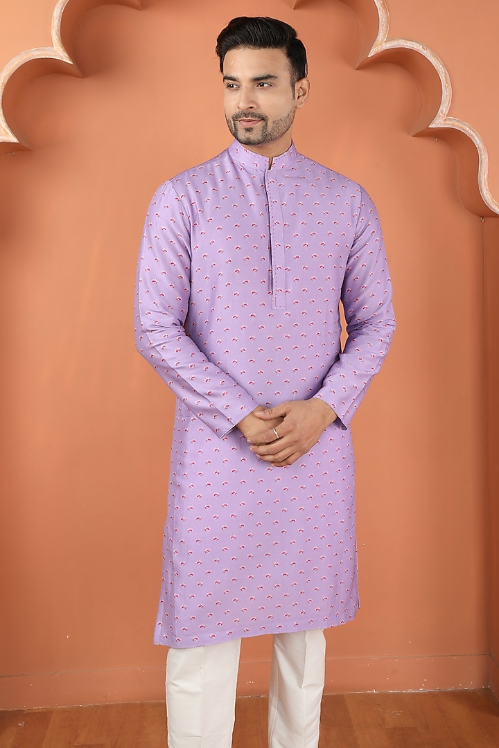Mauve Silk Printed Kurta Set by PARA at Pernia's Pop Up Shop