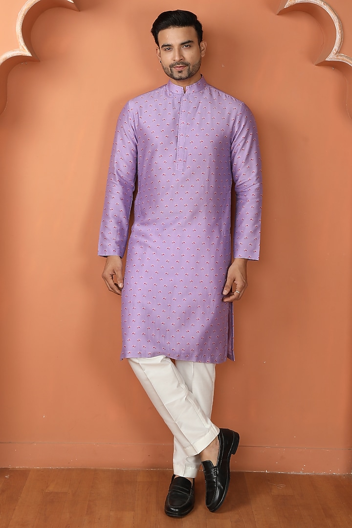Mauve Silk Printed Kurta Set by PARA at Pernia's Pop Up Shop