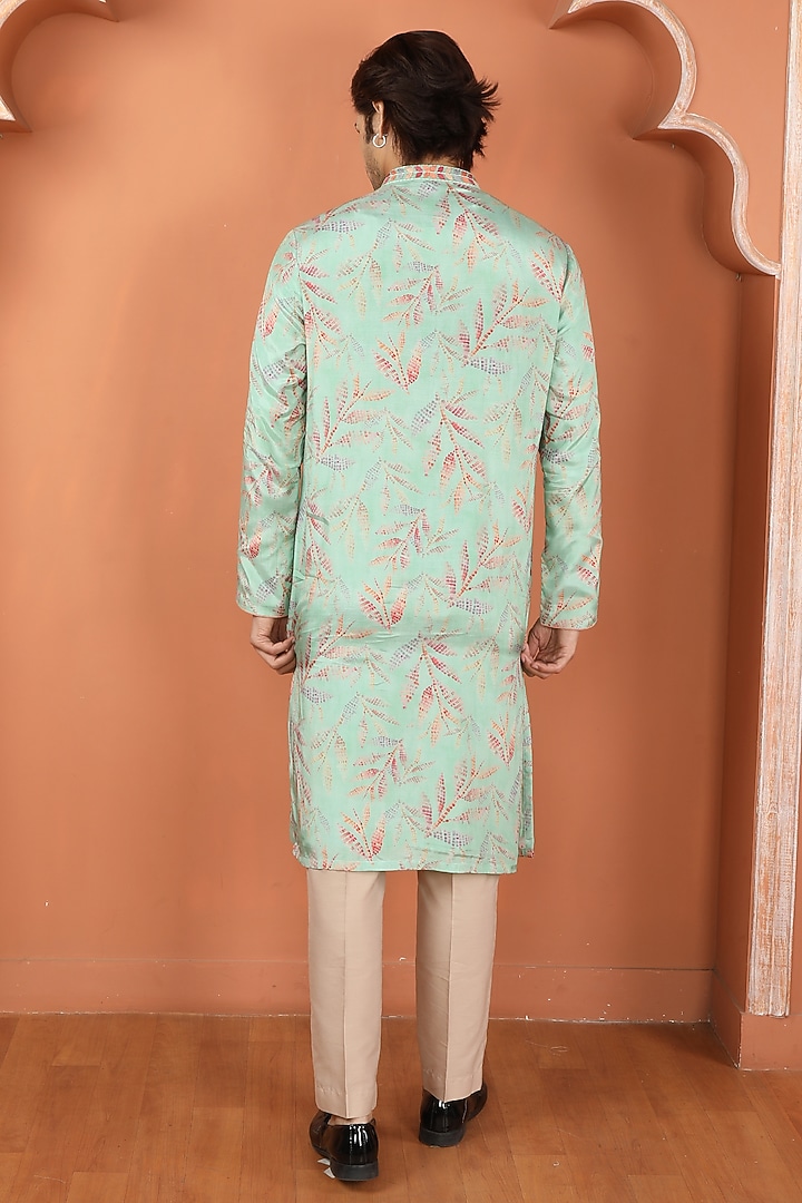 Green Silk Hand Painted Bundi Jacket Set by PARA at Pernia's Pop Up Shop