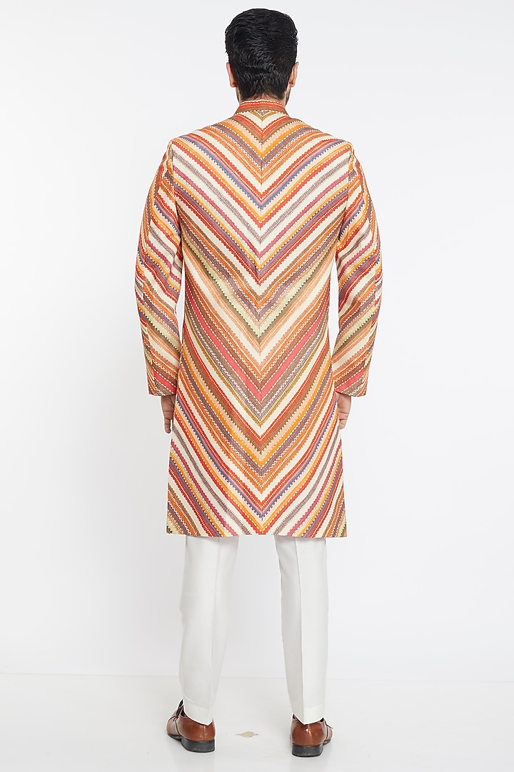 Multi-Coloured Slub Silk Wedding Sherwani Set by PARA at Pernia's Pop Up Shop