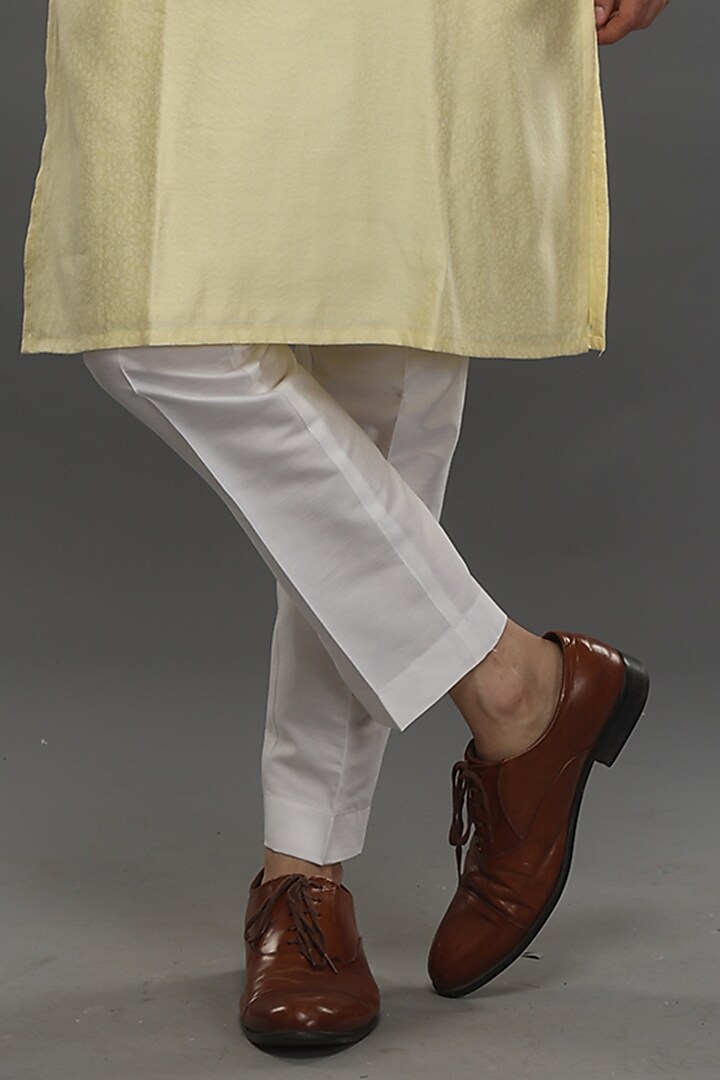 Yellow Jacquard Hand Embroidered Kurta Set by PARA at Pernia's Pop Up Shop