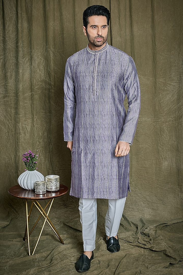 Purple Chanderi Silk Printed & Sequins Embroidered Kurta Set by PARA