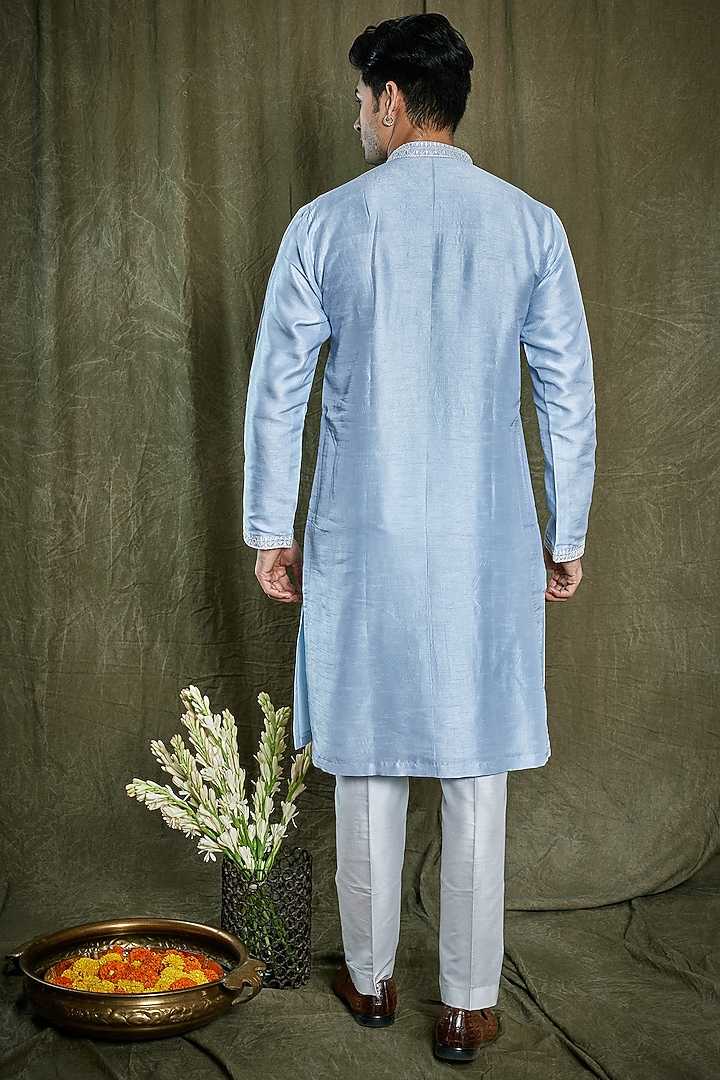 Sky Blue Dola Silk Resham Work Kurta Set by PARA at Pernia's Pop Up Shop