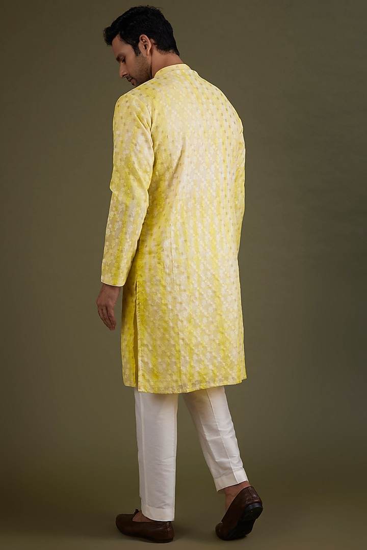 Orange Tussar Printed & Embroidered Kurta Set by PARA at Pernia's Pop Up Shop