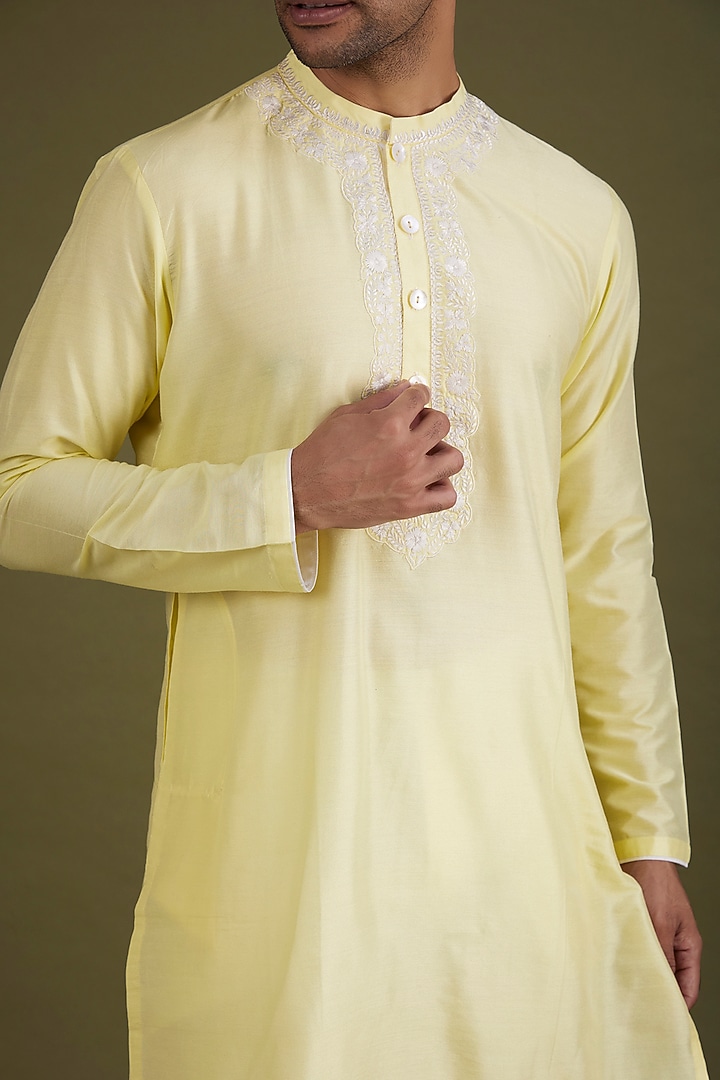 Yellow Georgette Chikankari Embroidered Kurta by PARA at Pernia's Pop Up Shop