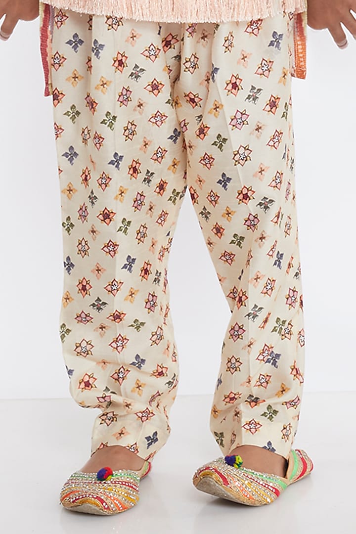Cream Printed Pant Set For Girls by PARA Kids at Pernia's Pop Up Shop