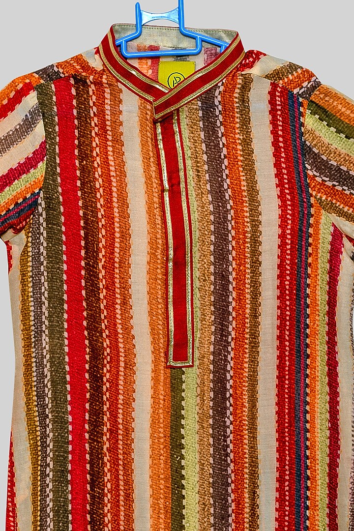 Multi-Coloured Striped Kurta Set For Boys by PARA Kids at Pernia's Pop Up Shop