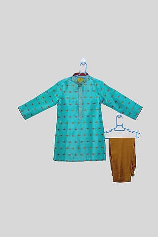 Light Blue Printed Kurta Set For Boys by PARA Kids