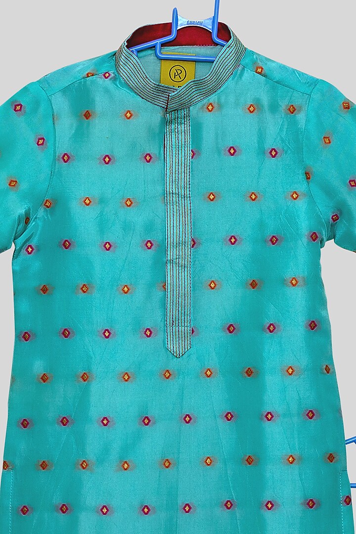 Light Blue Printed Kurta Set For Boys by PARA Kids at Pernia's Pop Up Shop