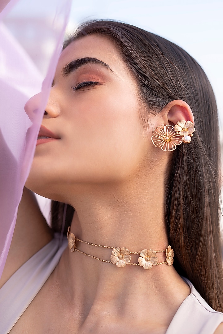 Rose Gold Finish Floral Choker Necklace by PARISHRI at Pernia's Pop Up Shop