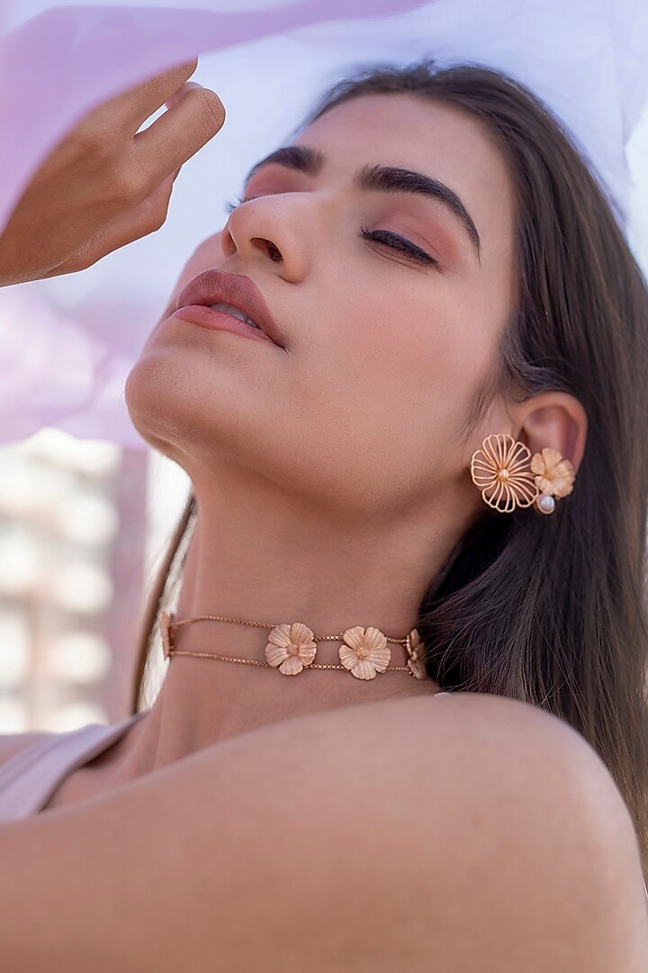 Rose Gold Finish Floral Choker Necklace by PARISHRI at Pernia's Pop Up Shop