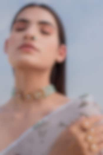 Rose Gold Finish Pearl & Crystal Handcrafted Floral Choker Necklace by PARISHRI at Pernia's Pop Up Shop