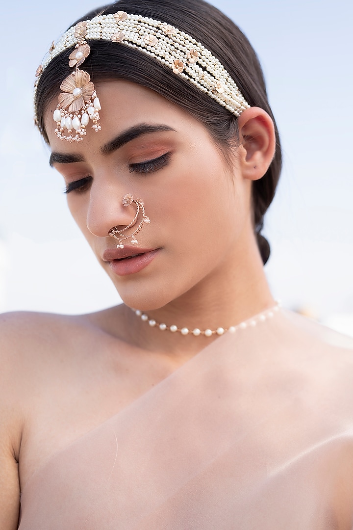 Rose Gold Finish Statement Mathapatti by PARISHRI at Pernia's Pop Up Shop