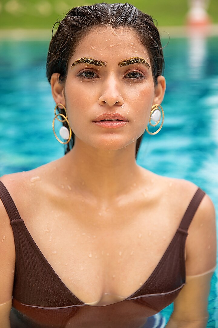 Gold Plated Freshwater Pearl Dangler Earrings by PARISHRI at Pernia's Pop Up Shop