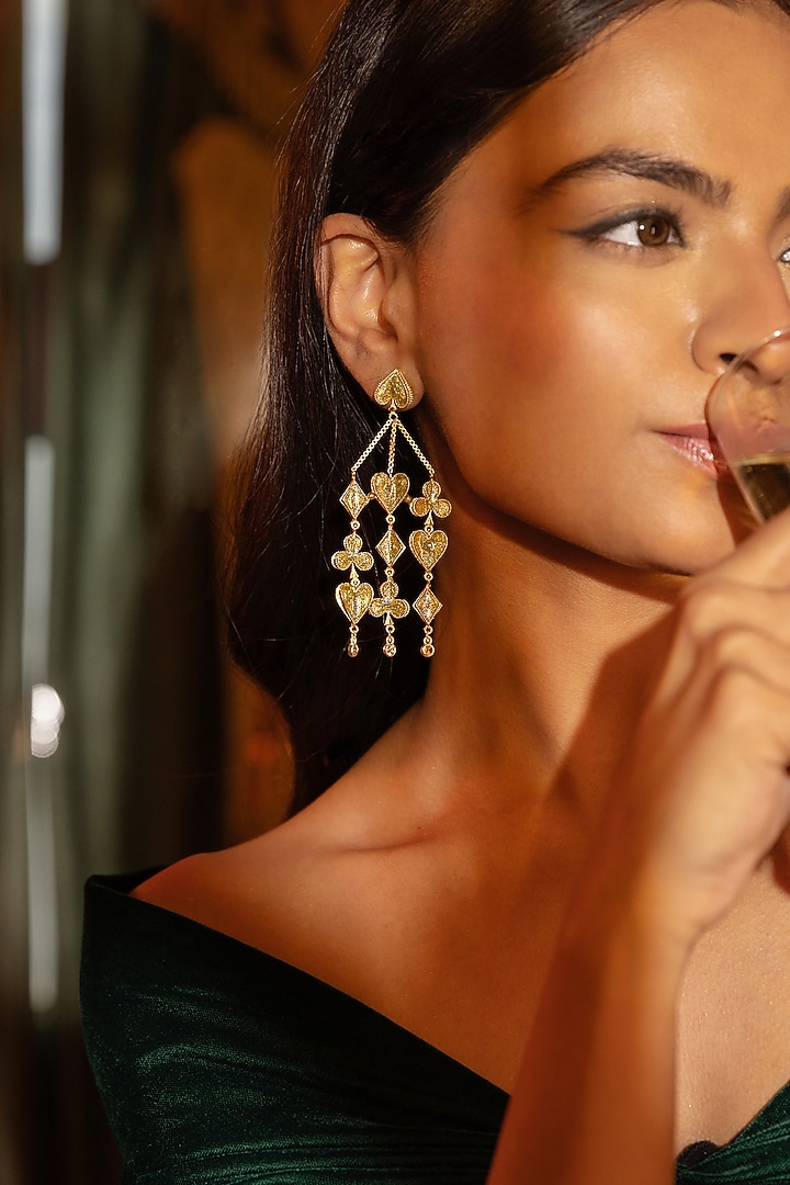 Gold Finish Dangler Earrings by PARISHRI at Pernia's Pop Up Shop