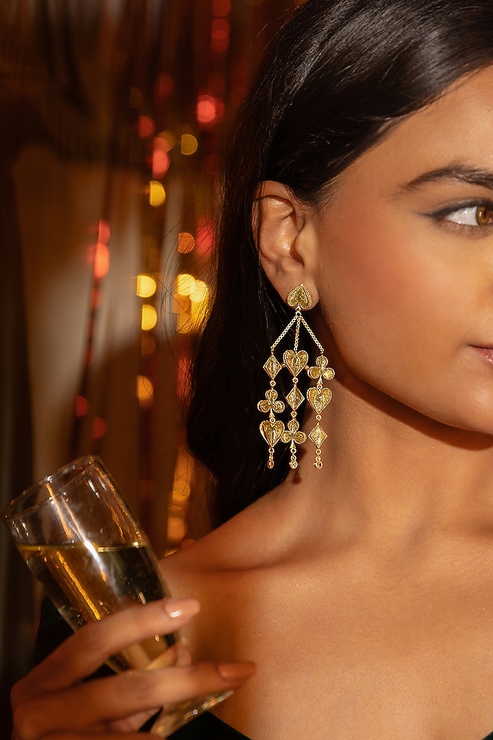 Gold Finish Dangler Earrings by PARISHRI at Pernia's Pop Up Shop