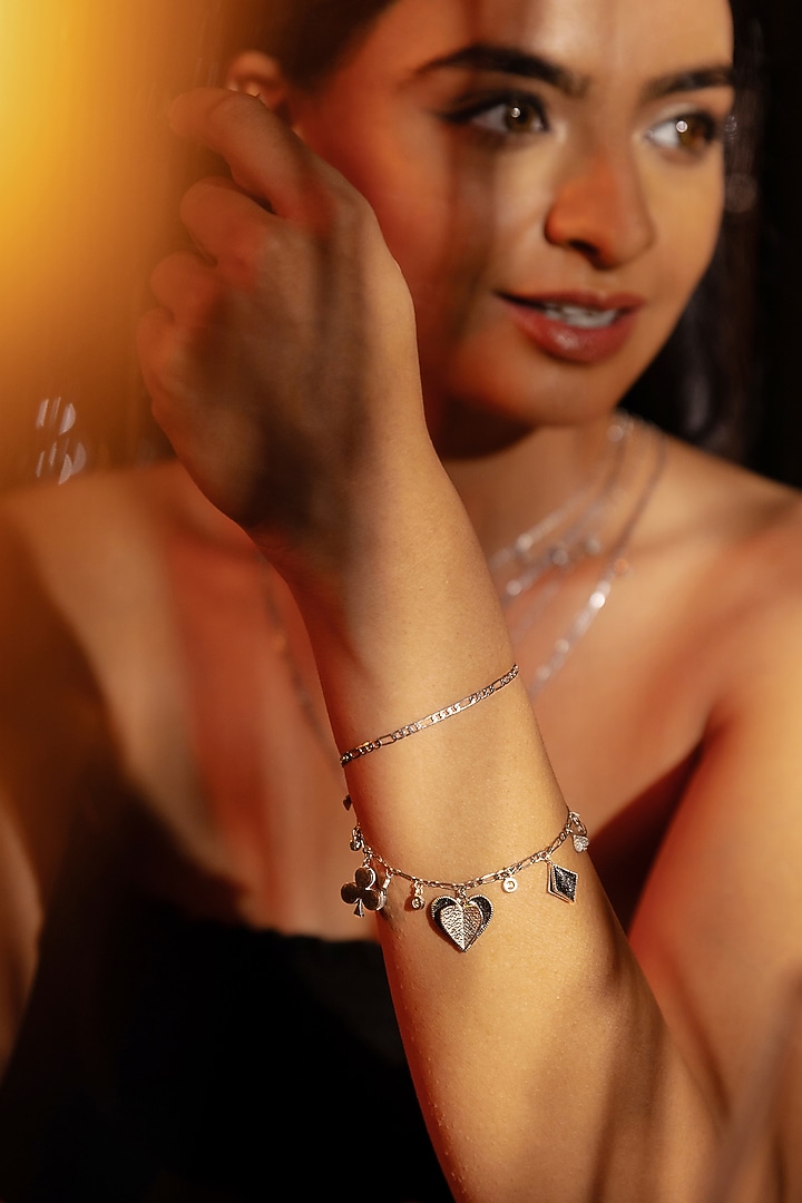 White Rhodium Finish Openable Layered Bracelet by PARISHRI at Pernia's Pop Up Shop