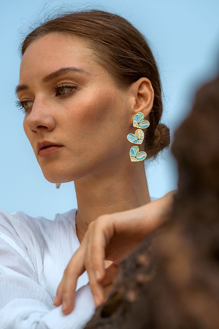 Gold Plated Sweet-Heart Pastel Dangler Earrings by PARISHRI at Pernia's Pop Up Shop