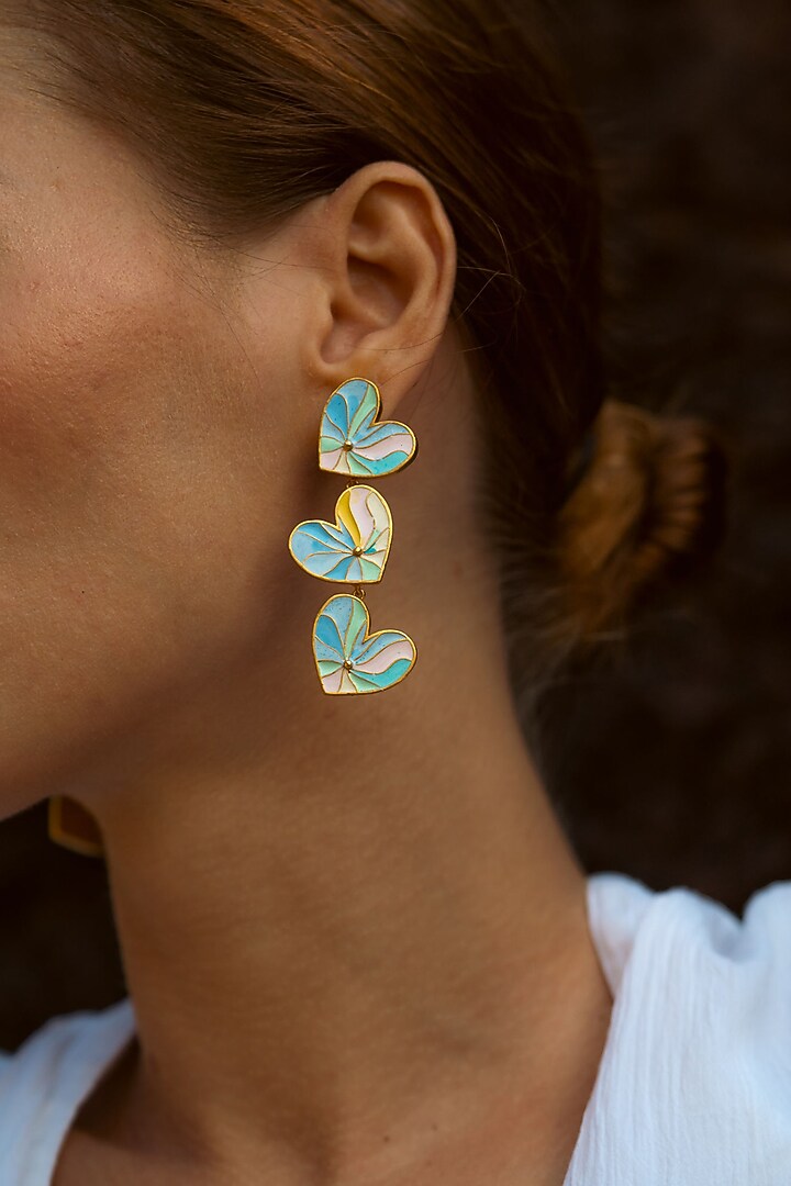 Gold Plated Sweet-Heart Pastel Dangler Earrings by PARISHRI at Pernia's Pop Up Shop