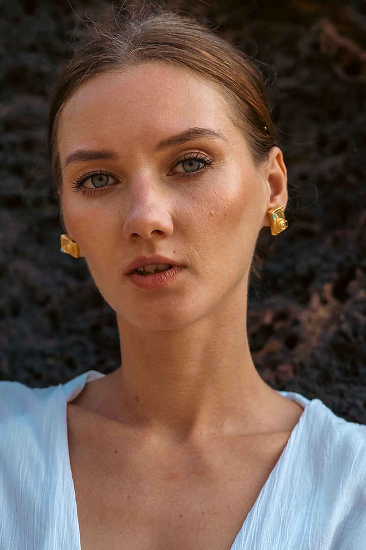 Gold Plated Mismatched Stud Earrings by PARISHRI at Pernia's Pop Up Shop