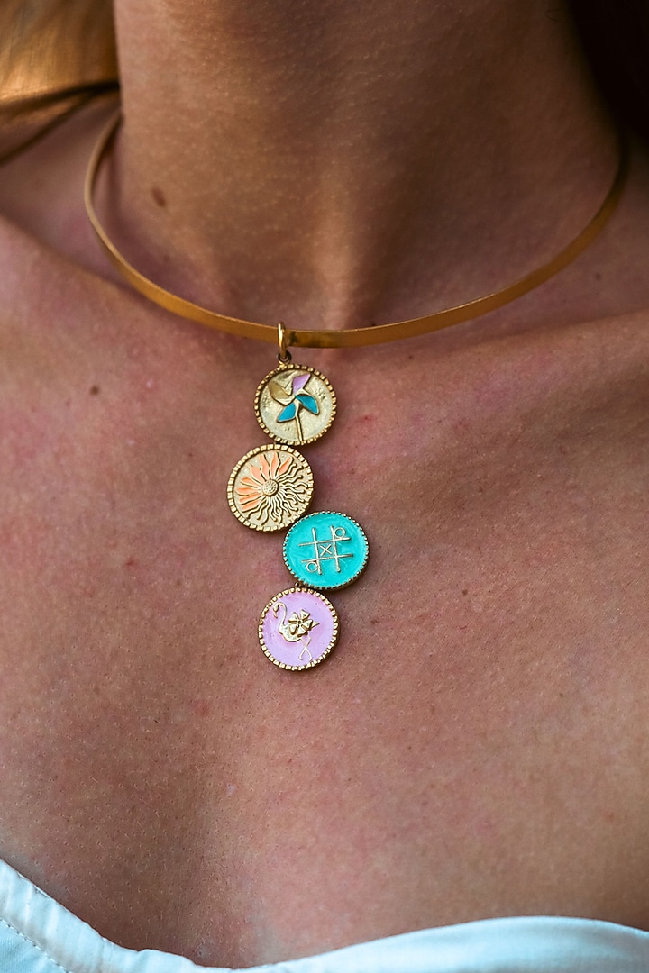 Gold Plated Charm Choker Necklace by PARISHRI at Pernia's Pop Up Shop