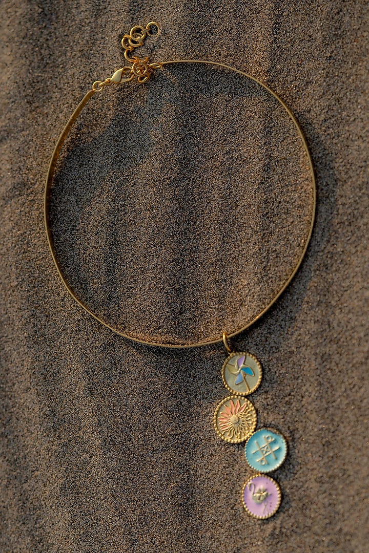 Gold Plated Charm Choker Necklace by PARISHRI at Pernia's Pop Up Shop