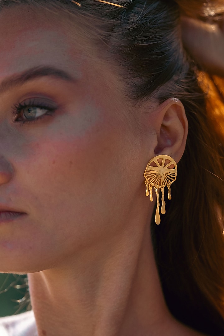 Gold Plated Lemon Charm Dangler Earrings by PARISHRI at Pernia's Pop Up Shop