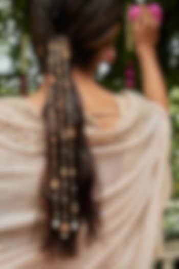 Antique Gold Finish Floral & Pearl Hair Chain by PARISHRI at Pernia's Pop Up Shop