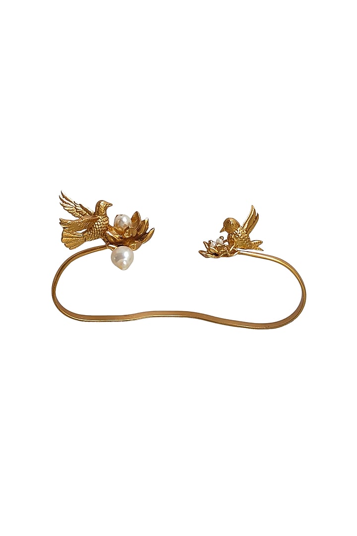 Antique Gold Finish Adjustable Flying Bird Palm Cuff by PARISHRI at Pernia's Pop Up Shop