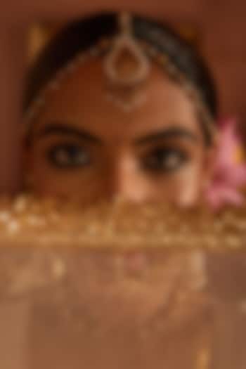 Antique Gold Finish Pearl & Flying Bird Motif Charm Mathapatti by PARISHRI at Pernia's Pop Up Shop