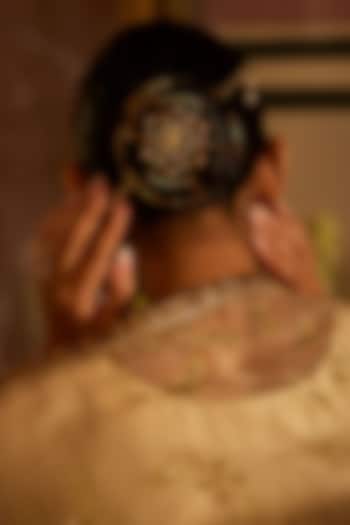 Antique Gold Finish Lotus Flower & Flying Bird Bun Accessory by PARISHRI at Pernia's Pop Up Shop