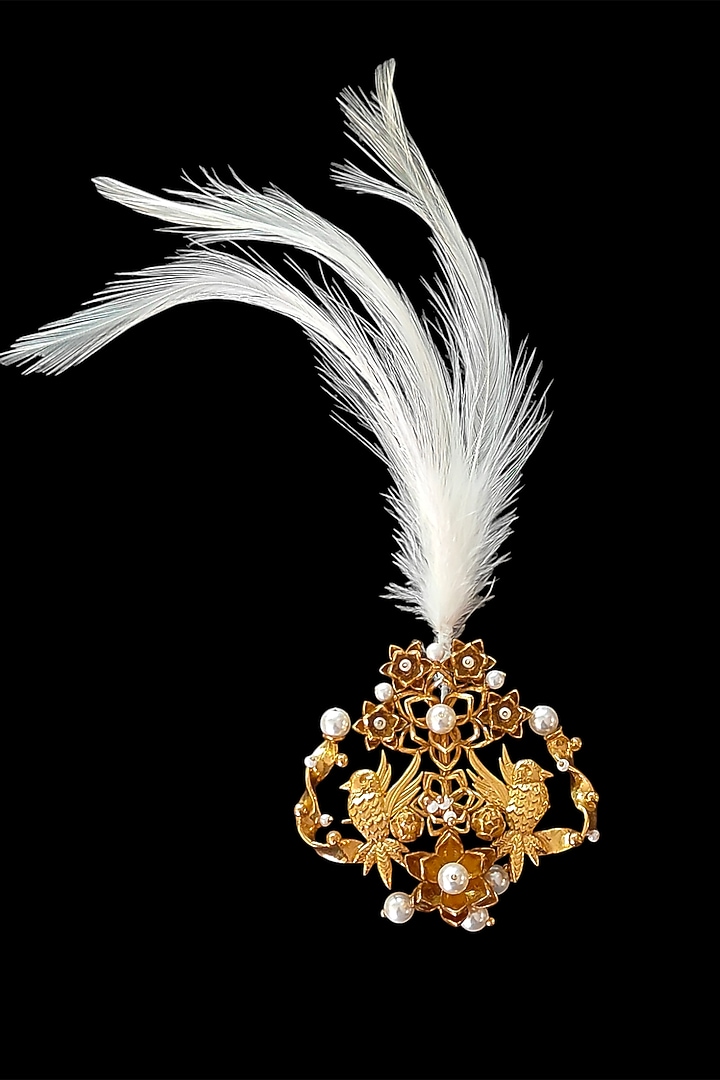 Antique Gold Finish Bird & Flower Brooch by PARISHRI
