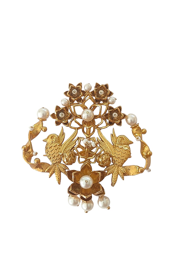 Antique Gold Finish Bird & Floral Hair Pin by PARISHRI at Pernia's Pop Up Shop