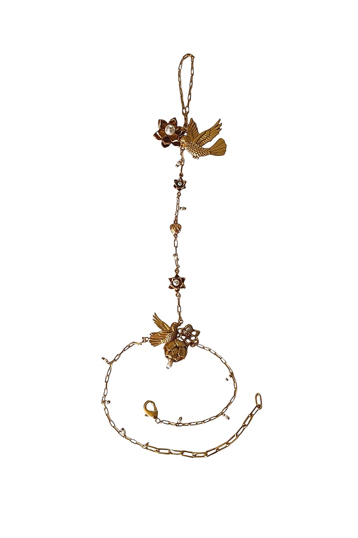Antique Gold Finish Lotus Motif & Bird Hathphool by PARISHRI at Pernia's Pop Up Shop