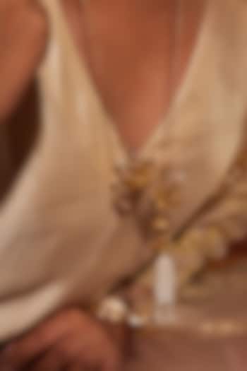 Antique Gold Finish Hand-Beaded Pearl Tassel Necklace by PARISHRI at Pernia's Pop Up Shop