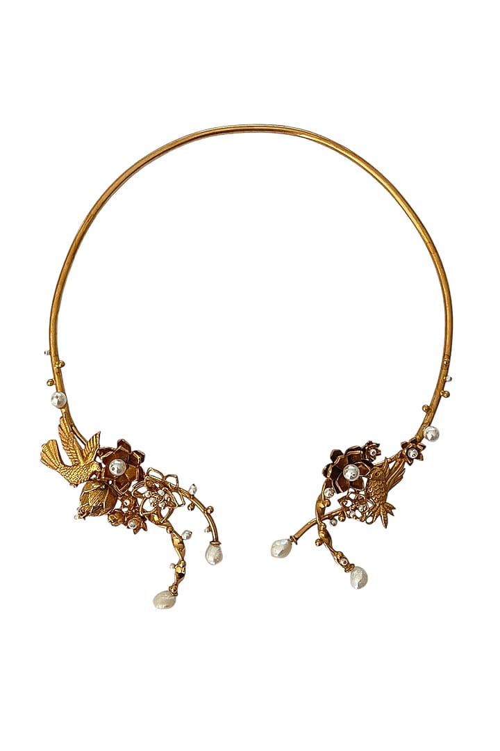 Antique Gold Finish Flora & Fauna Motif Hasli Necklace by PARISHRI at Pernia's Pop Up Shop