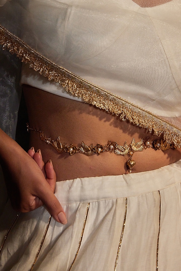 Antique Gold Finish Flora & Fauna Motif Waist Chain by PARISHRI at Pernia's Pop Up Shop