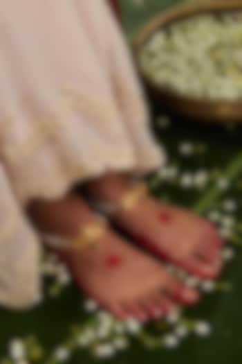 Antique Gold Finish Love Bird Motif & Pearl Anklets (Set Of 2) by PARISHRI at Pernia's Pop Up Shop