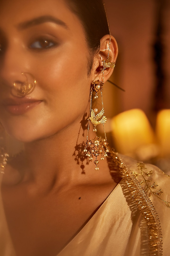 Antique Gold Finish Dangler Earrings by PARISHRI at Pernia's Pop Up Shop