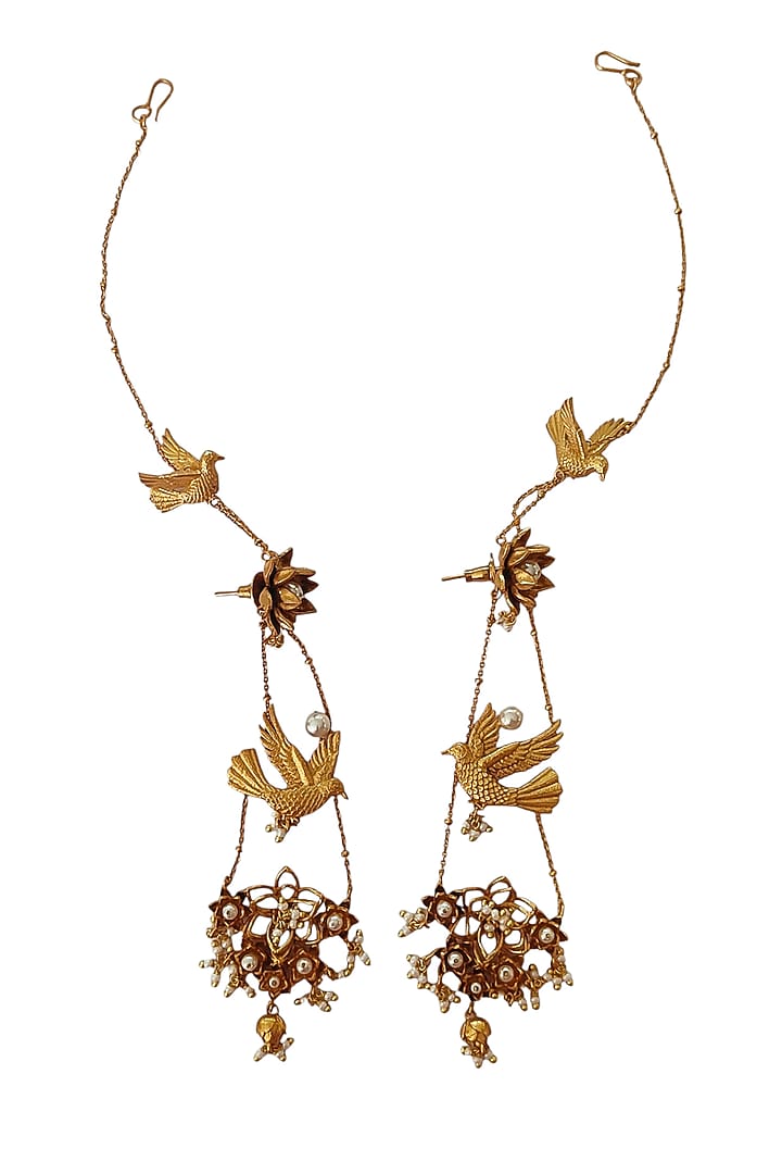 Antique Gold Finish Dangler Earrings by PARISHRI at Pernia's Pop Up Shop