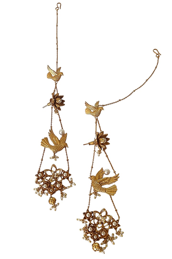 Antique Gold Finish Dangler Earrings by PARISHRI at Pernia's Pop Up Shop