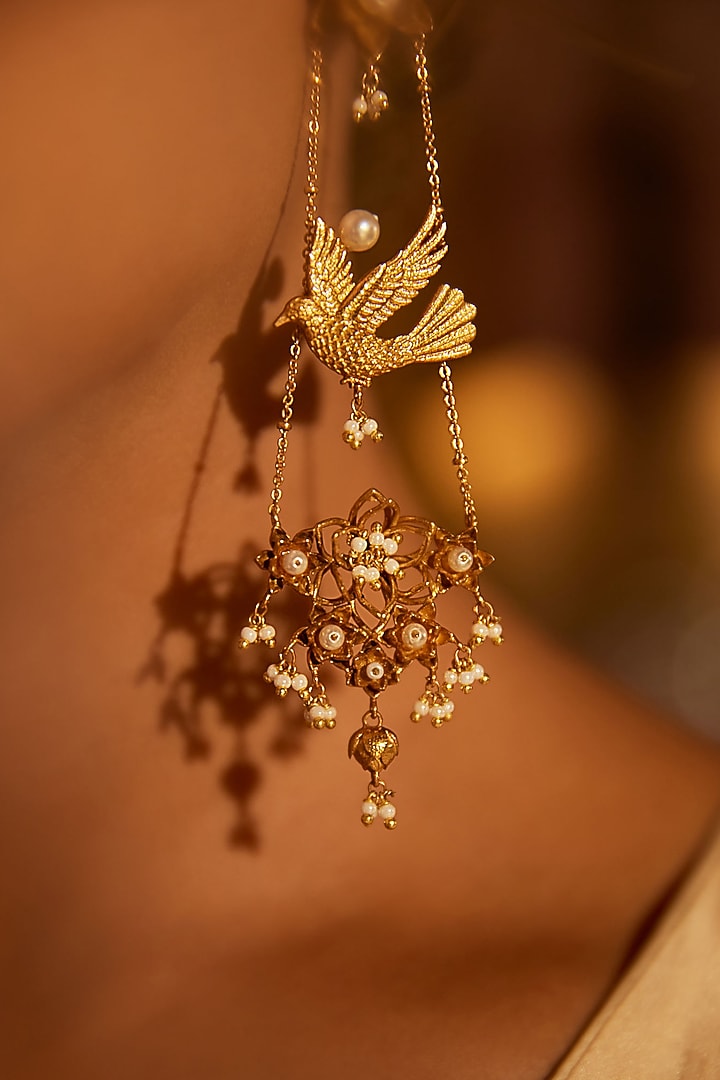 Antique Gold Finish Dangler Earrings by PARISHRI at Pernia's Pop Up Shop