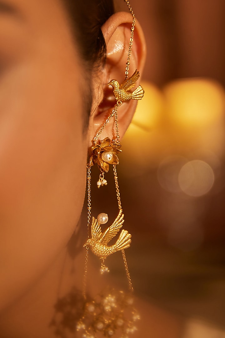 Antique Gold Finish Dangler Earrings by PARISHRI at Pernia's Pop Up Shop