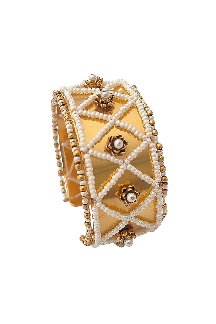Antique Gold Finish Pearl Handcuff by PARISHRI at Pernia's Pop Up Shop