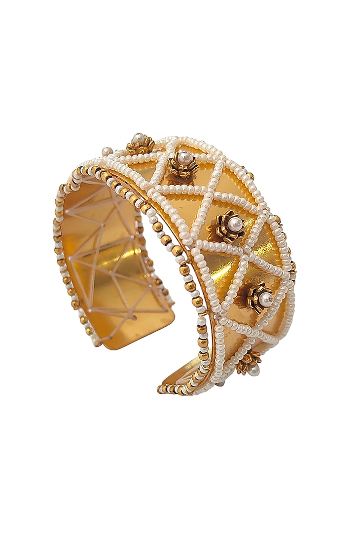 Antique Gold Finish Pearl Handcuff by PARISHRI at Pernia's Pop Up Shop