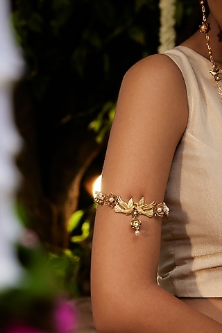 Antique Gold Finish Bird & Pearl Armlet by PARISHRI