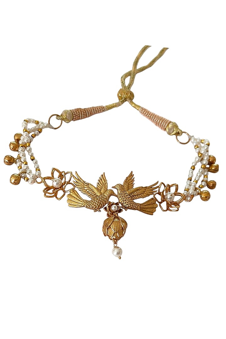 Antique Gold Finish Bird & Pearl Armlet by PARISHRI at Pernia's Pop Up Shop